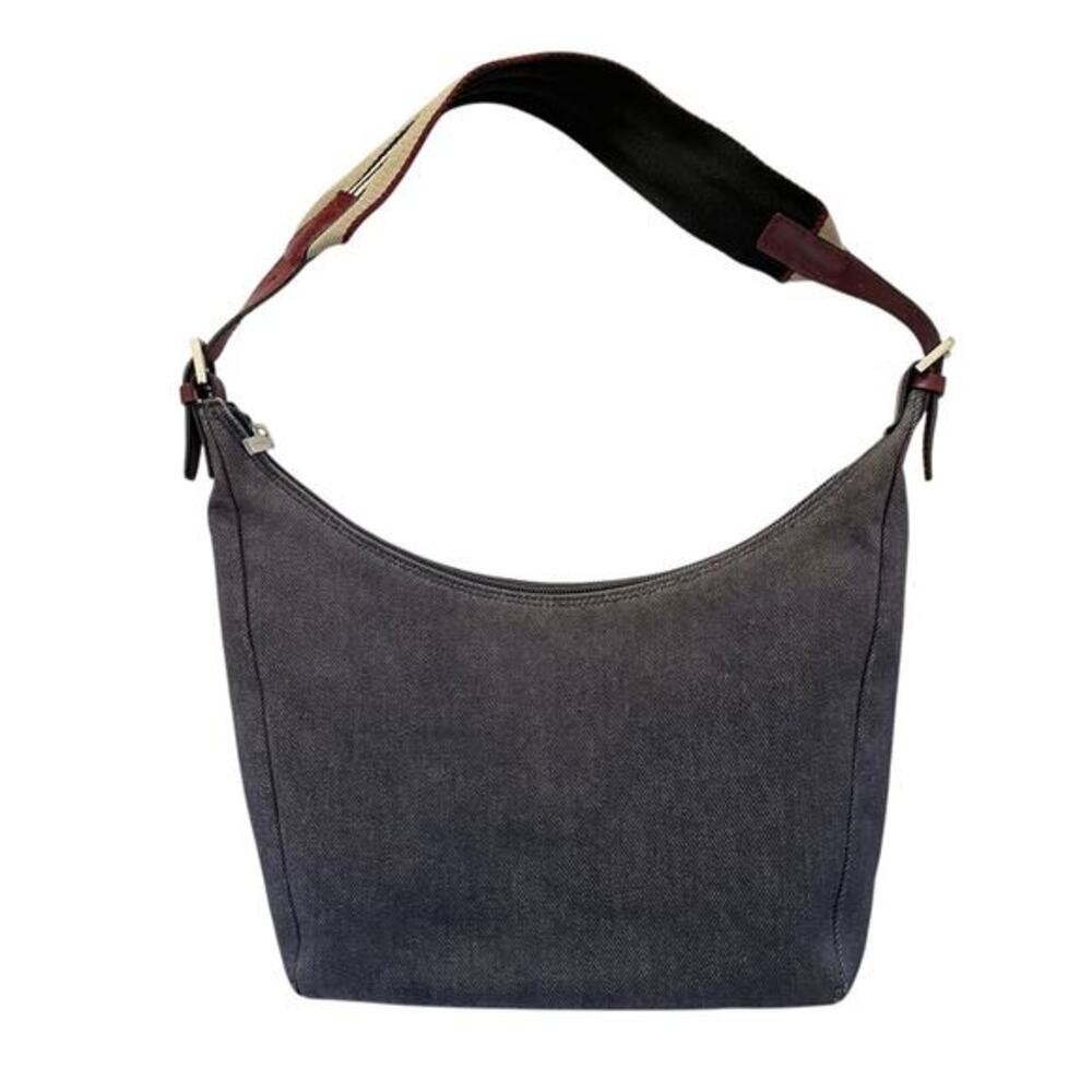 Burberry Vintage Y2K Denim Blue Icon Stripe Leather Strap Hobo Shoulder Bag